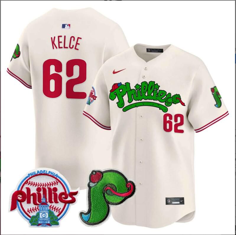 Men Philadelphia Phillies #62 Kelce cream Limited 2024 MLB Nike jersey